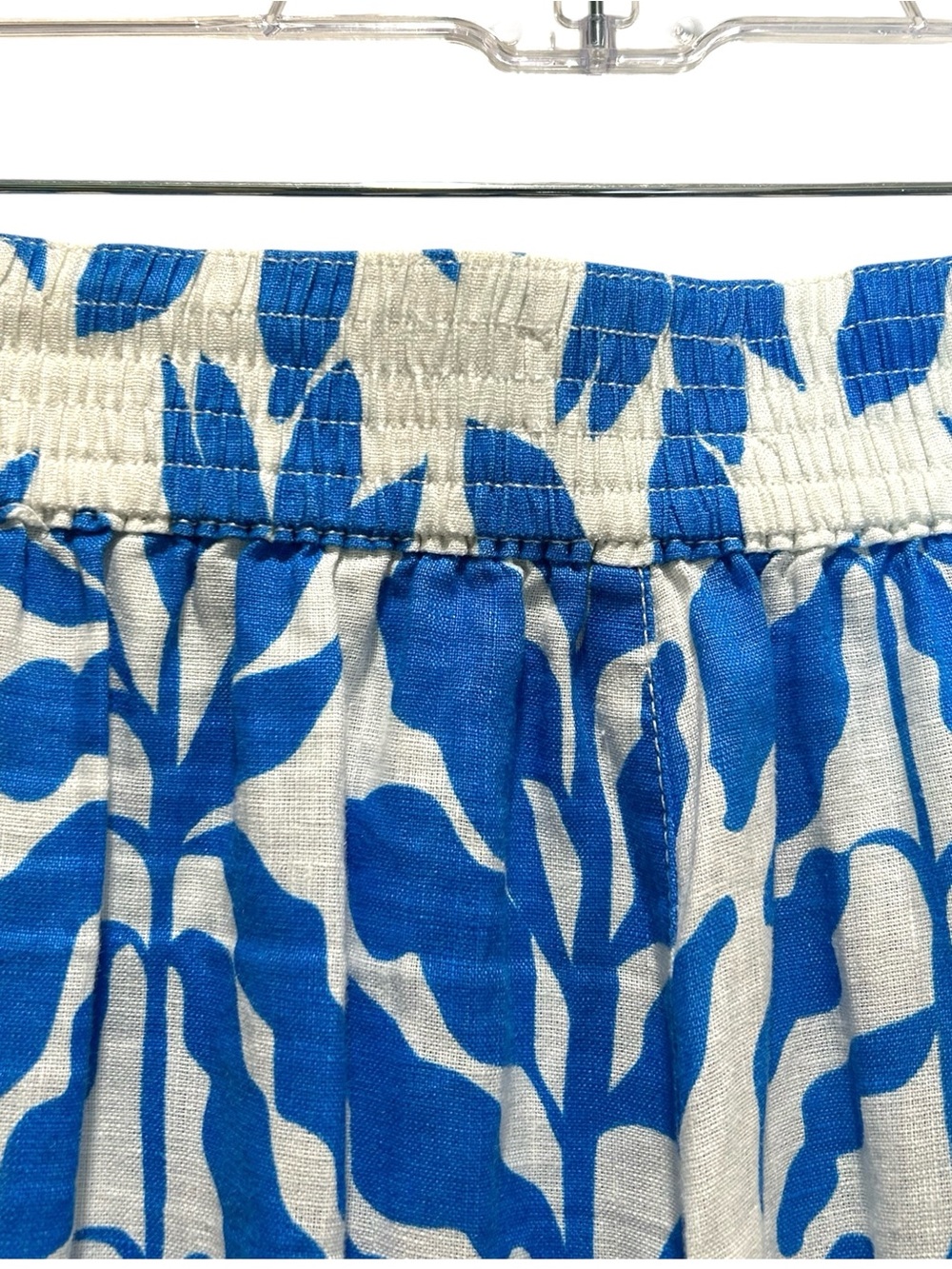 Rachel Zoe White & Blue Tropical Linen Wide Leg Pull-up Pants - Large - Picture 6 of 6